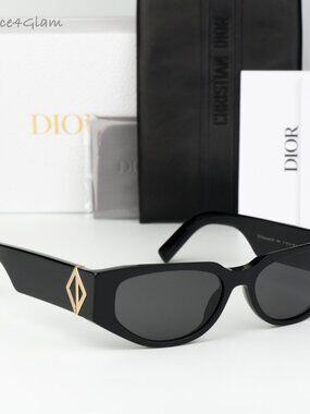 Dior Women Sunglasses Black Grey Cat Eye CD DIAMOND S7I 10A0 NEW AUTHENTIC